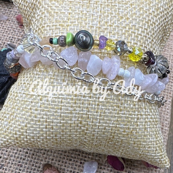 PINK QUARTZ BEADED WRAPPED AROUND BRACELET - Picture 1 of 2